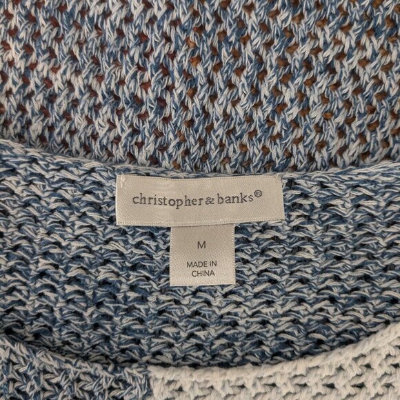 CHRISTOPHER & BANKS Blue/Orange Color Block 100% Cotton Knit Sweater; Size M - Picture 3 of 5